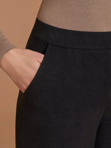Pantalone ampio con tasche in Flannel Compact Neri Donna - Ragno