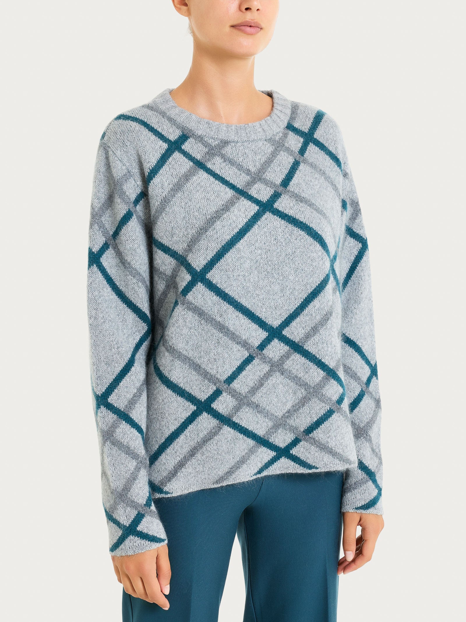 Maglia con scollo a barchetta e check pattern in Natural Soft Neri Donna - Ragno