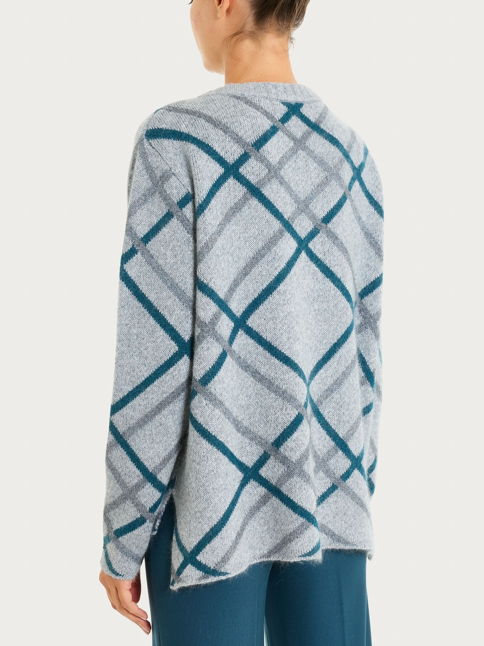 Maglia con scollo a barchetta e check pattern in Natural Soft Neri Donna - Ragno