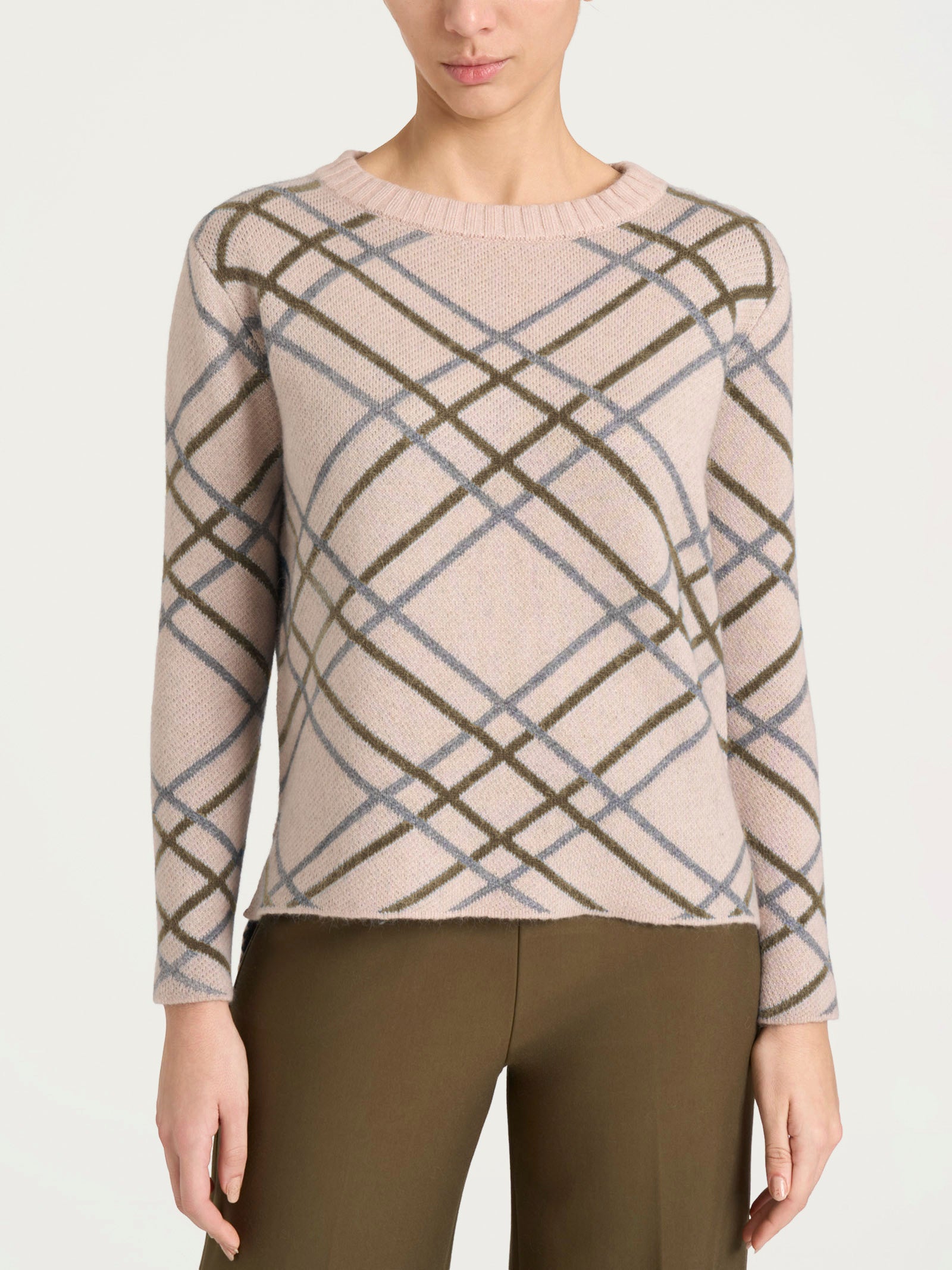 Maglia con scollo a barchetta e check pattern in Natural Soft Grigi Donna - Ragno