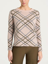 Maglia con scollo a barchetta e check pattern in Natural Soft Grigi Donna - Ragno