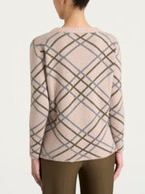 Maglia con scollo a barchetta e check pattern in Natural Soft Grigi Donna - Ragno