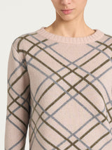 Maglia con scollo a barchetta e check pattern in Natural Soft Grigi Donna - Ragno