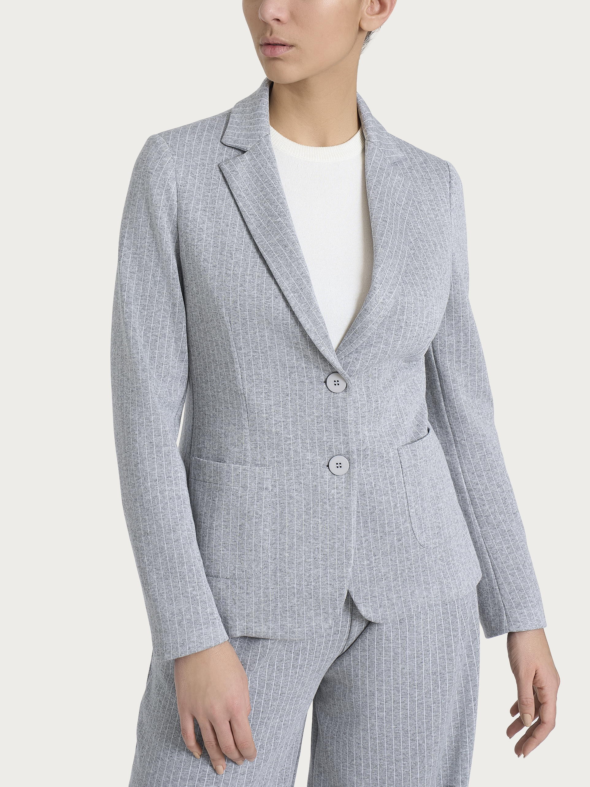 Blazer gessato con due bottoni in Eco Jacquard Neri Donna - Ragno