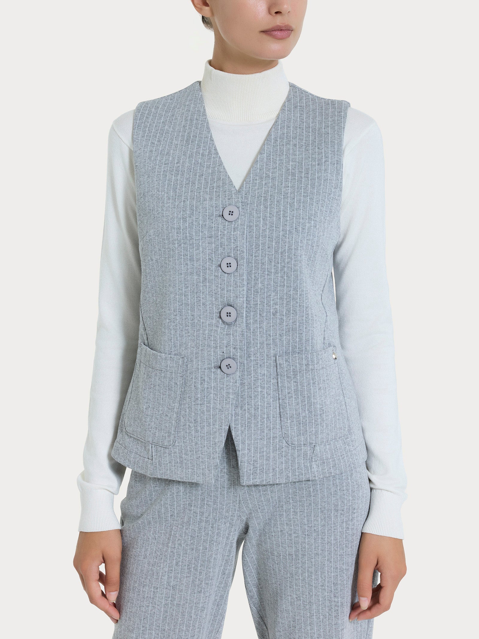 Gilet gessato con quattro bottoni in Eco Jacquard Neri Donna - Ragno