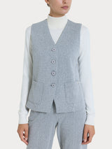 Gilet gessato con quattro bottoni in Eco Jacquard Neri Donna - Ragno