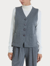 Gilet gessato con quattro bottoni in Eco Jacquard Neri Donna - Ragno
