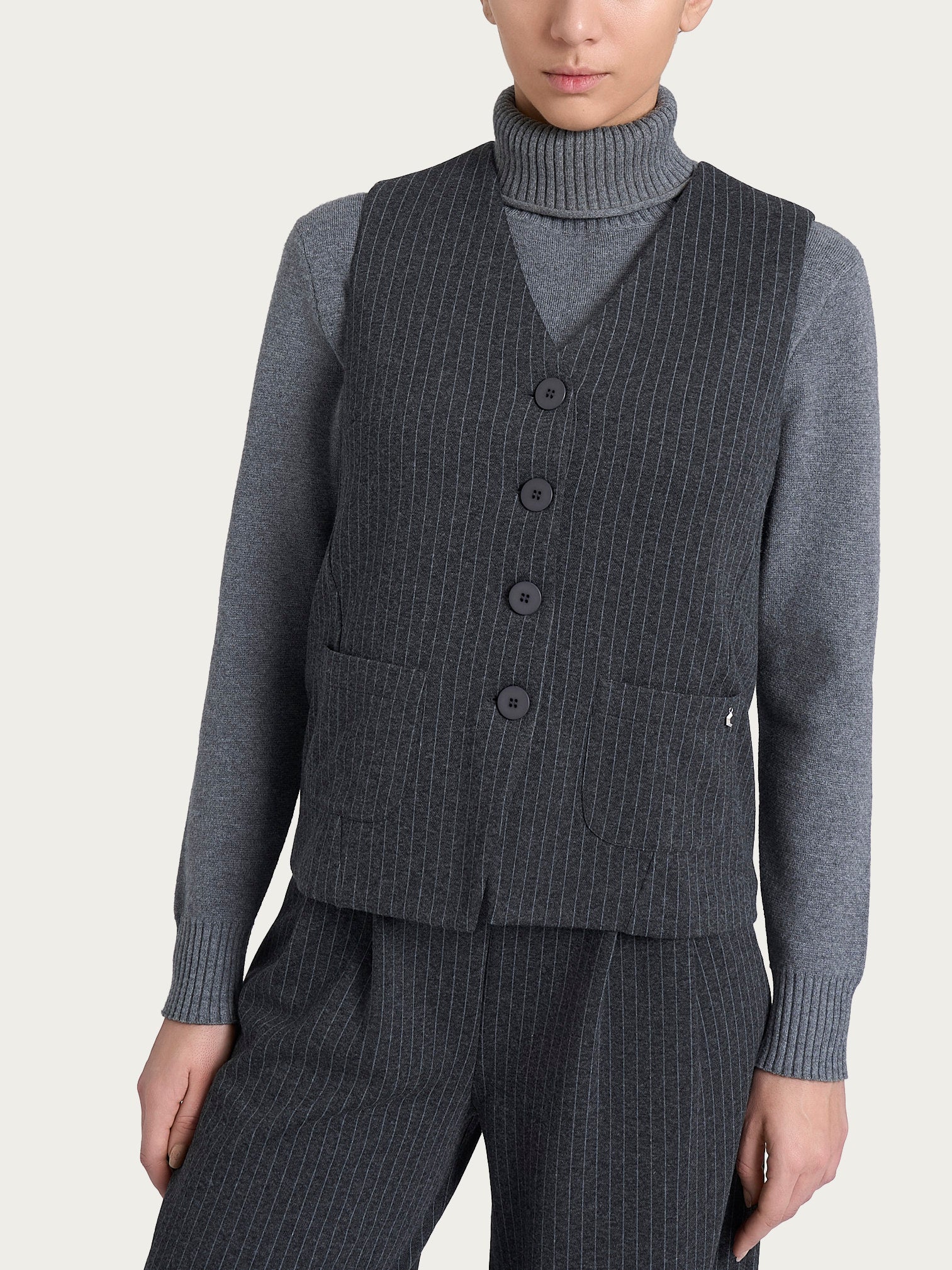 Gilet gessato con quattro bottoni in Eco Jacquard Neri Donna - Ragno