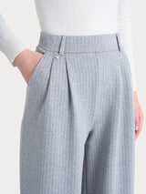 Pantalone gessato a palazzo con tasche e pinces in Eco Jacquard Neri Donna - Ragno