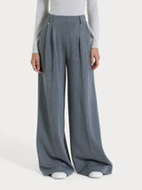 Pantalone gessato a palazzo con tasche e pinces in Eco Jacquard Neri Donna - Ragno