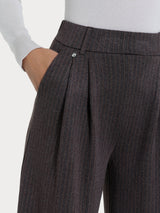 Pantalone gessato a palazzo con tasche e pinces in Eco Jacquard Marroni Donna - Ragno