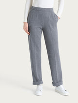 Pantalone gessato dritto con tasche in Eco Jacquard Neri Donna - Ragno