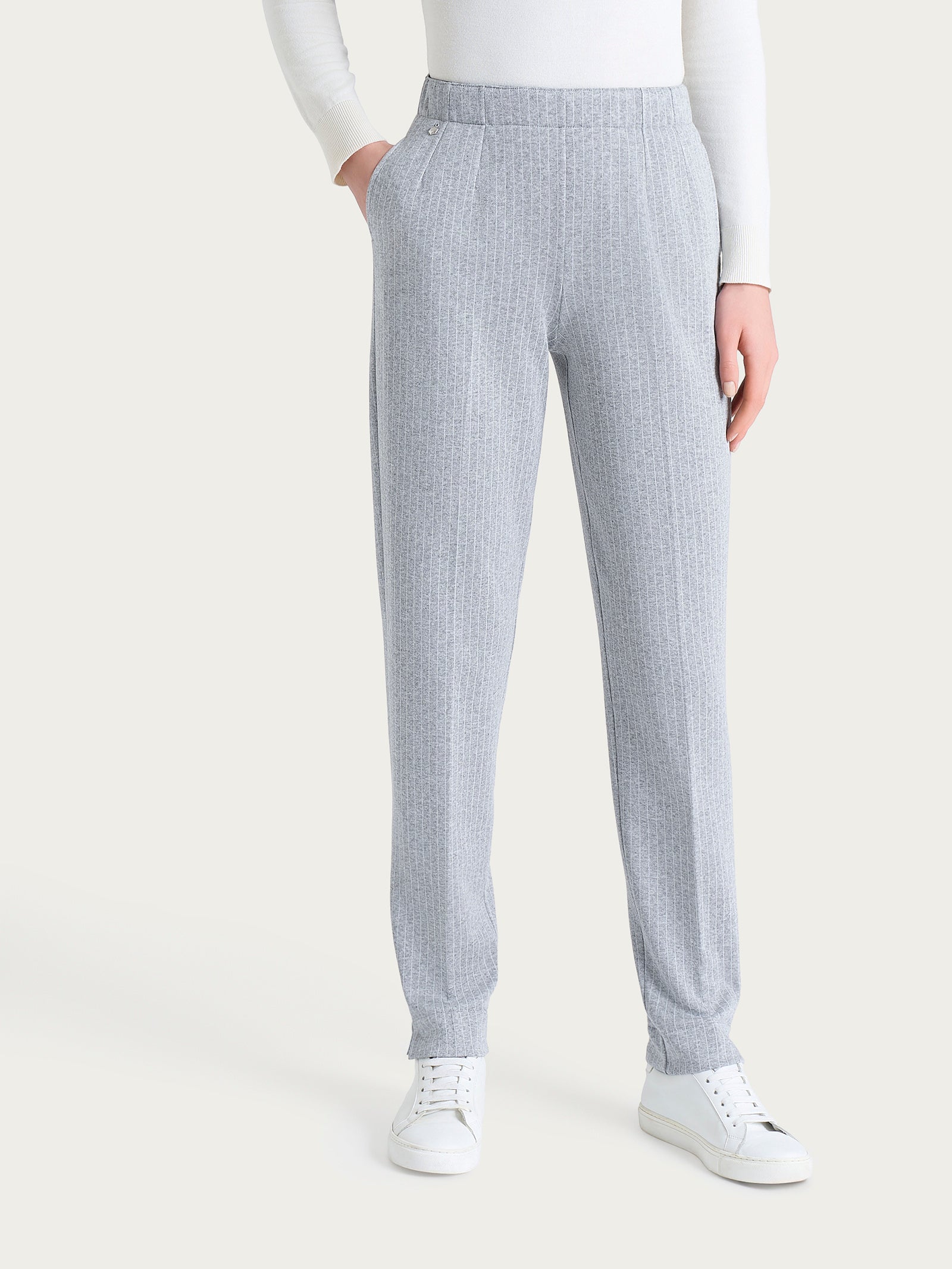 Pantalone gessato a sigaretta con spacchetti in Eco Jacquard Neri Donna - Ragno