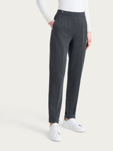 Pantalone gessato a sigaretta con spacchetti in Eco Jacquard Neri Donna - Ragno