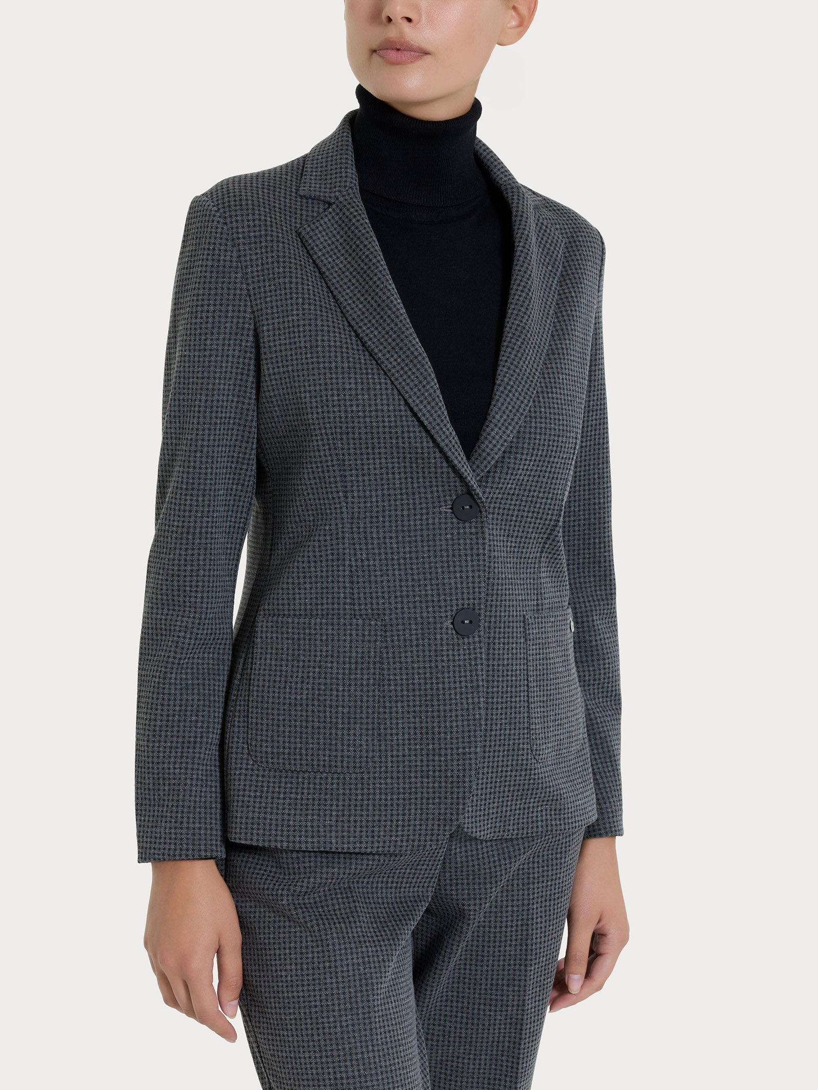 Blazer con due bottoni e micro check in Eco Jacquard Neri Donna - Ragno