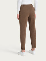Pantalone chino slim con tasche e micro check in Eco Jacquard Marroni Donna - Ragno