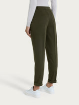 Pantalone chino slim con tasche e micro check in Eco Jacquard Verdi Donna - Ragno