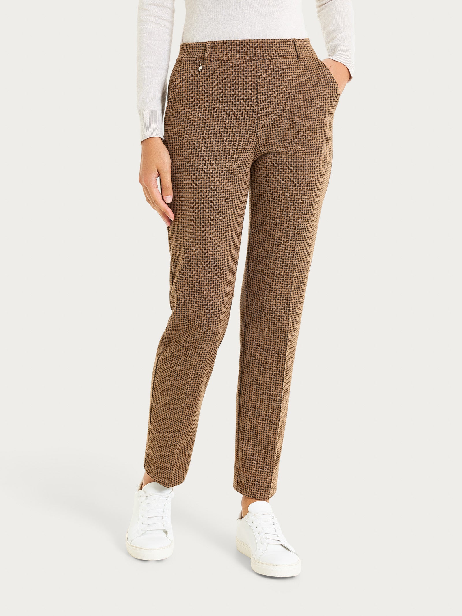 Pantalone dritto con tasche e micro check in Eco Jacquard  Marroni Donna - Ragno
