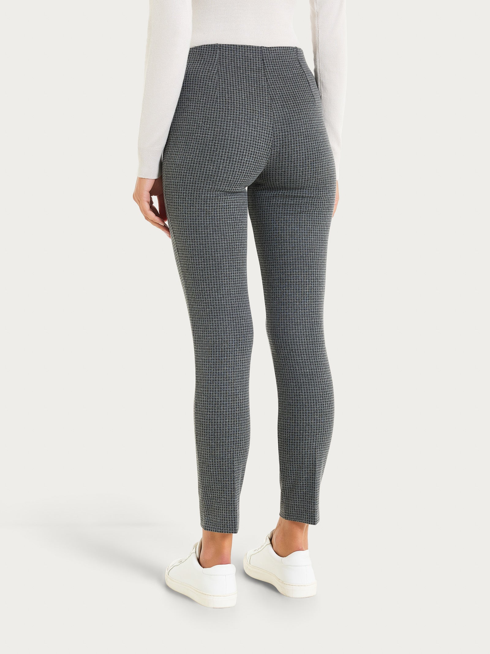 Pantalone a sigaretta con spacchetti e micro check in Eco Jacquard Neri Donna - Ragno