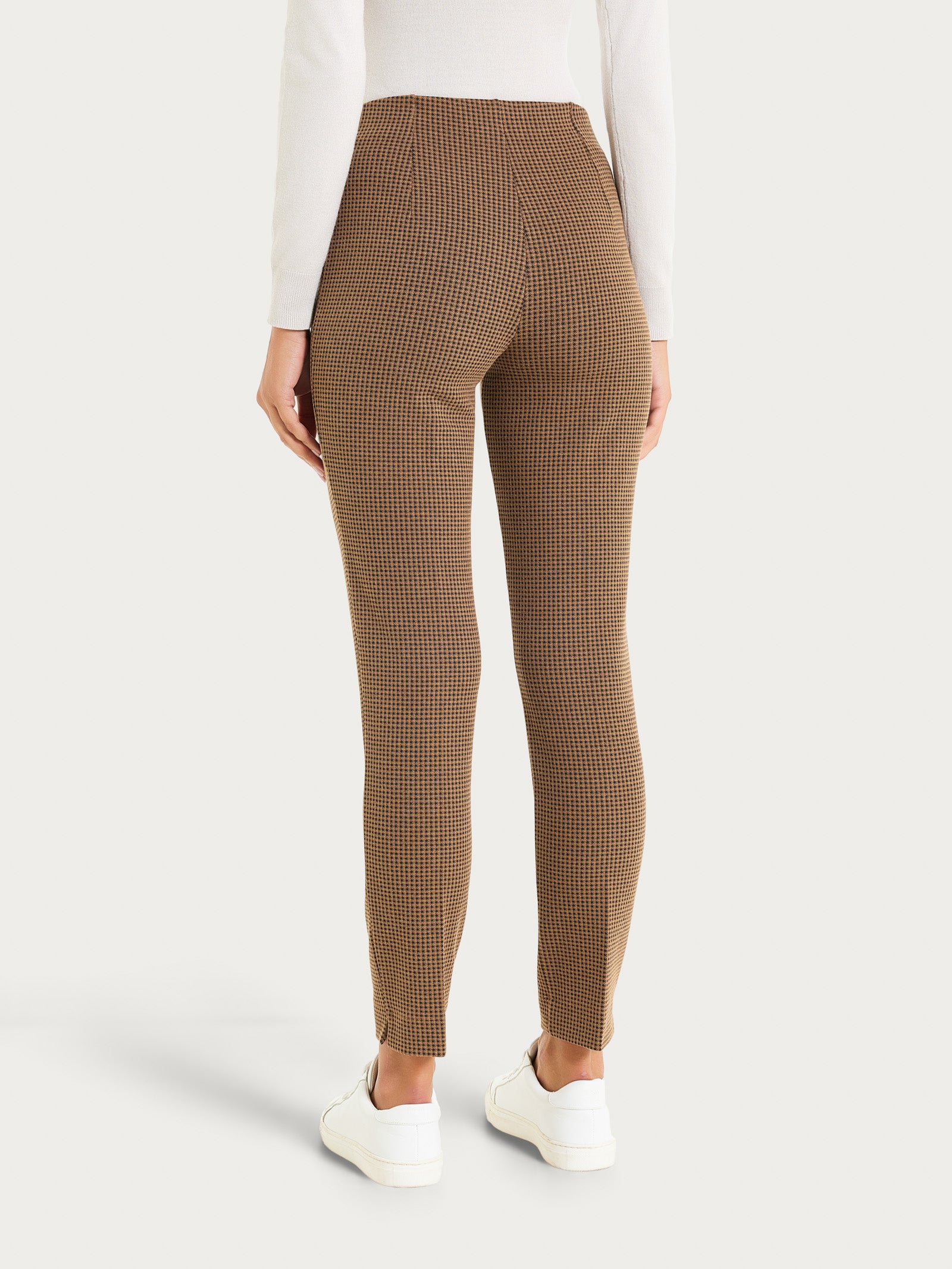 Pantalone a sigaretta con spacchetti e micro check in Eco Jacquard Marroni Donna - Ragno