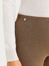 Pantalone a sigaretta con spacchetti e micro check in Eco Jacquard Marroni Donna - Ragno