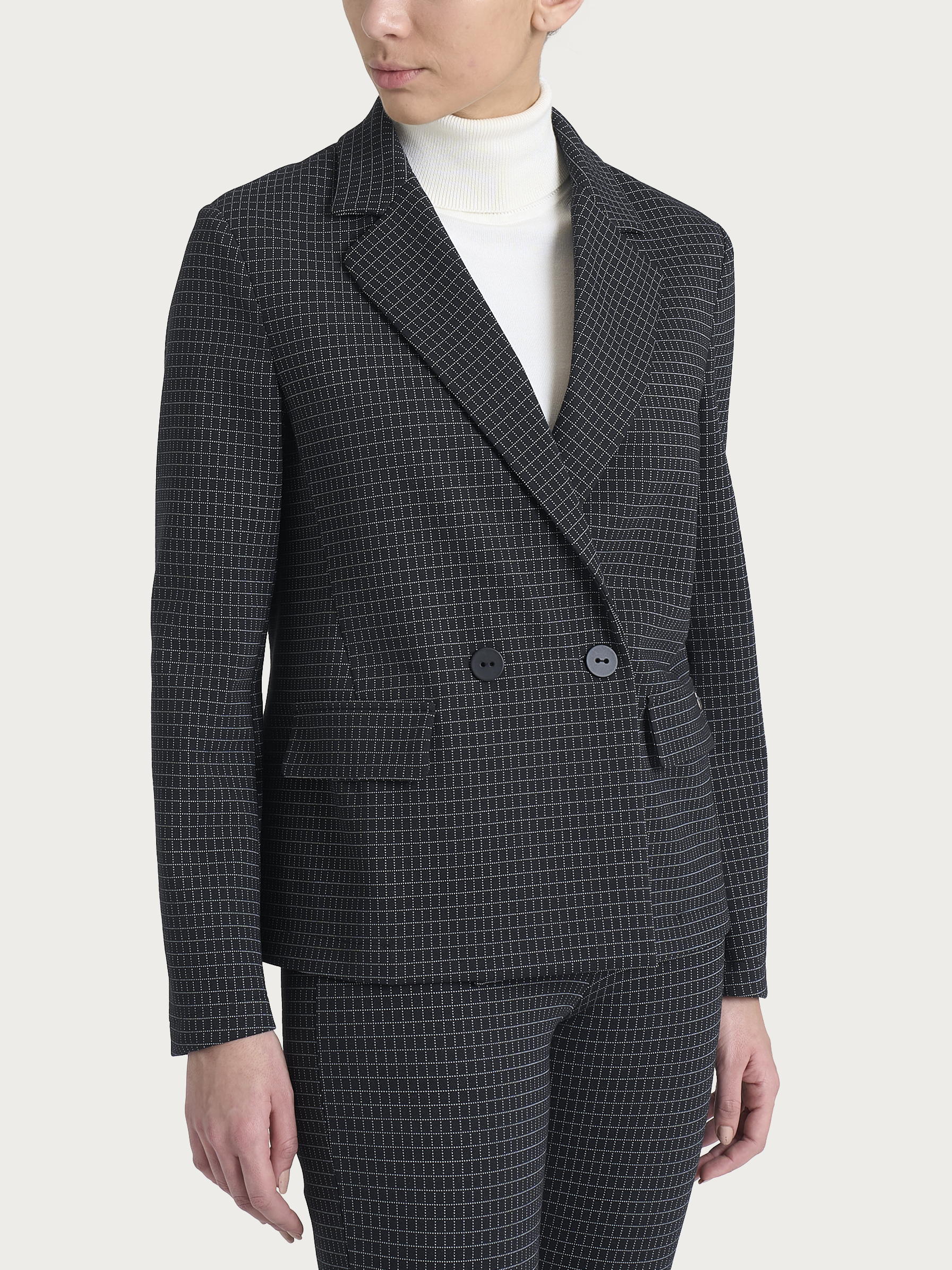 Blazer doppio petto e fantasia check in Eco Jacquard Neri Donna - Ragno