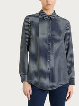 Camicia a righe in Winter Voile di Viscosa Satin Blu Donna - Ragno