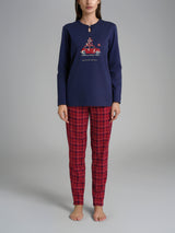 Pigiama con scollo a goccia e dettaglio in Interlock di cotone 40-54 Rossi Donna - Ragno