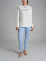 Pigiama con scollo a goccia e dettaglio in Interlock di cotone 40-54 Azzurri Donna - Ragno