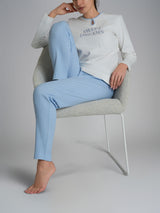 Pigiama con scollo a goccia e dettaglio in Interlock di cotone 40-54 Azzurri Donna - Ragno