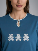 Pigiama con scollo a goccia e dettaglio in Interlock di cotone 40-54 Azzurri Donna - Ragno