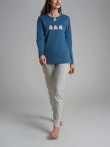Pigiama con scollo a goccia e dettaglio in Interlock di cotone 56-60 Azzurri Donna - Ragno