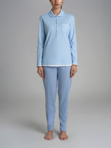 Pigiama a serafino con colletto in Interlock di cotone Azzurri Donna - Ragno