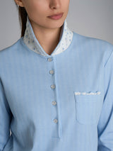 Pigiama a serafino con colletto in Interlock di cotone Azzurri Donna - Ragno