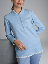 Pigiama a serafino con colletto in Interlock di cotone Azzurri Donna - Ragno
