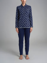 Pigiama a serafino con colletto in Interlock di cotone Blu Donna - Ragno