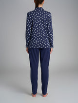 Pigiama a serafino con colletto in Interlock di cotone Blu Donna - Ragno