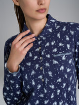 Pigiama a serafino con colletto in Interlock di cotone Blu Donna - Ragno