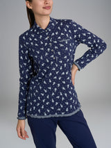 Pigiama a serafino con colletto in Interlock di cotone Blu Donna - Ragno