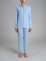 Pigiama aperto con colletto in Interlock di cotone Azzurri Donna - Ragno