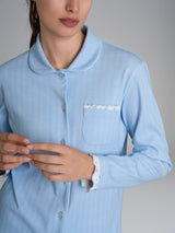 Pigiama aperto con colletto in Interlock di cotone Azzurri Donna - Ragno