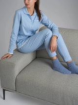 Pigiama aperto con colletto in Interlock di cotone Azzurri Donna - Ragno