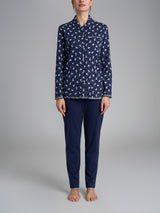 Pigiama aperto con colletto in Interlock di cotone Blu Donna - Ragno