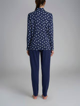 Pigiama aperto con colletto in Interlock di cotone Blu Donna - Ragno