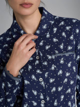 Pigiama aperto con colletto in Interlock di cotone Blu Donna - Ragno