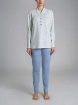 Pigiama a serafino con pieghe in Interlock di cotone 40-54 Azzurri Donna - Ragno