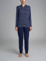 Pigiama a serafino con pieghe in Interlock di cotone 40-54 Blu Donna - Ragno