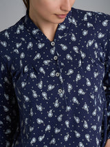 Pigiama a serafino con pieghe in Interlock di cotone 40-54 Blu Donna - Ragno