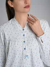 Camicia da notte con pieghe in Interlock di cotone 40-54 Azzurri Donna - Ragno