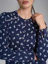 Pigiama a serafino con dettagli in Interlock di cotone 40-54 Blu Donna - Ragno